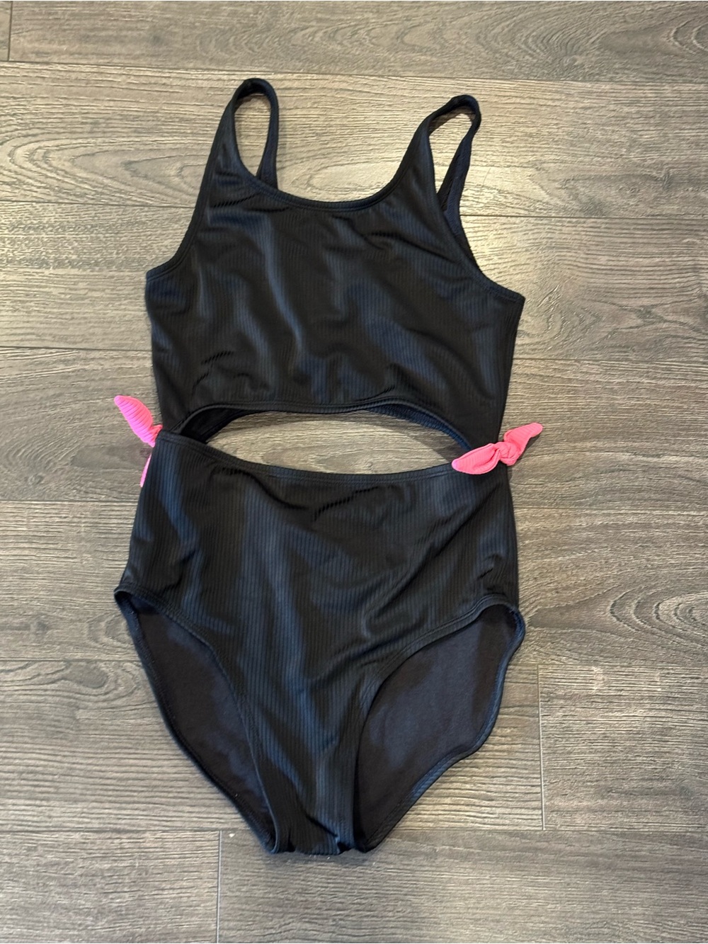Cat & Jack 14 Girls' Black One-Piece Cut out pink bows